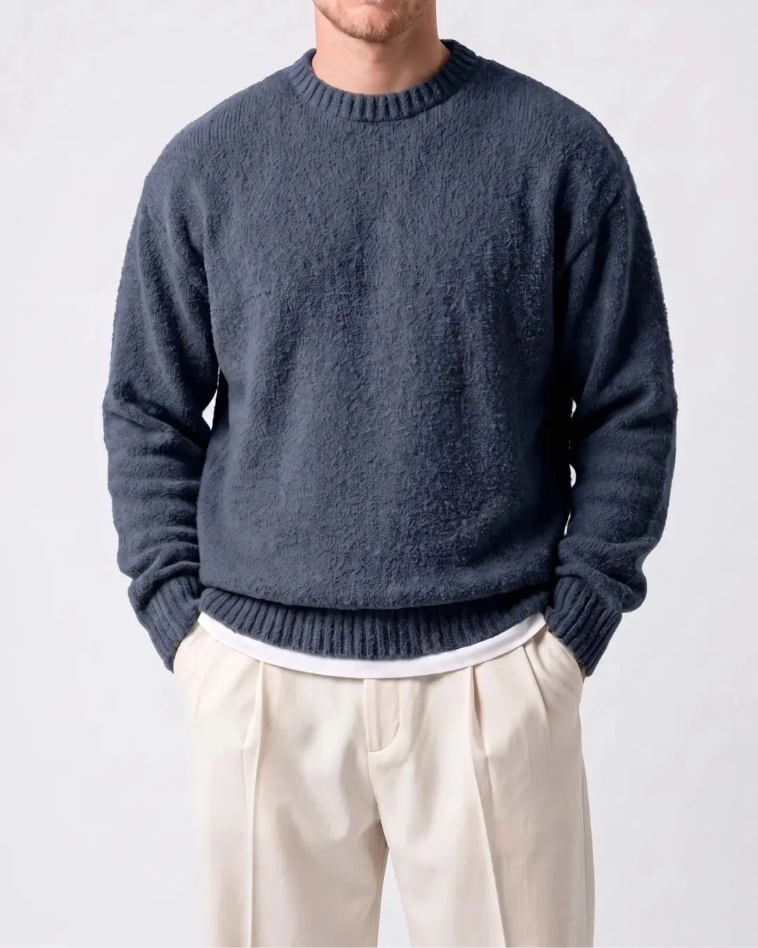 Yumuşak Buklet Dokulu Triko Kazak - Lacivert