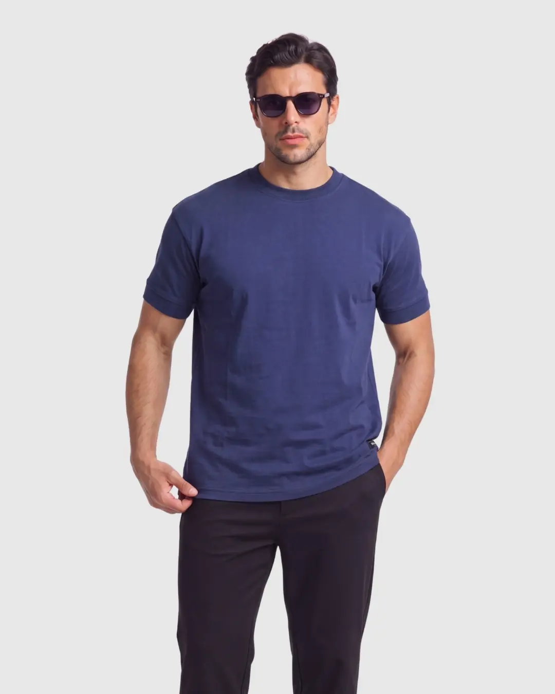 Çımalı Kol Manşetli Düz Basic Tshirt | Regular Fit - Lacivert